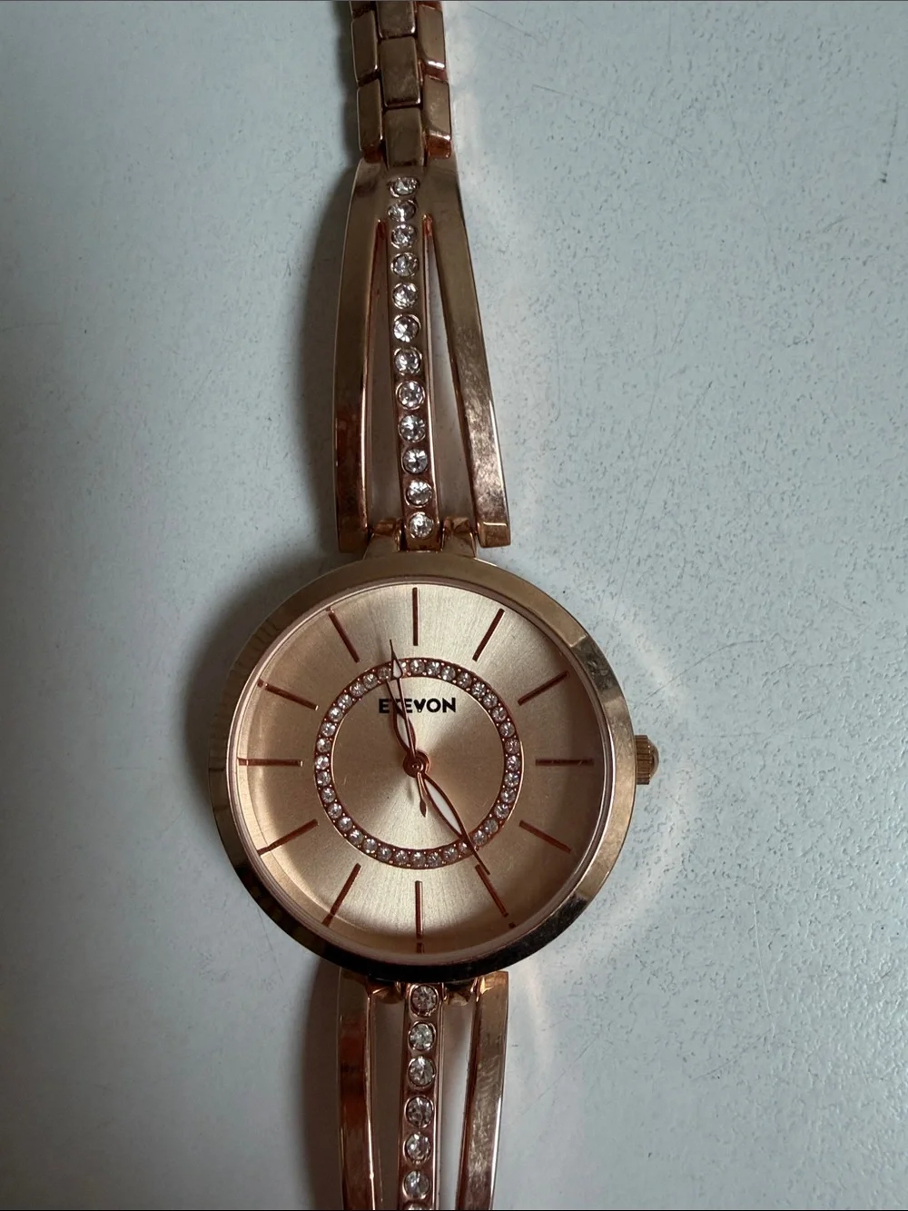 Elegant Women's Rose Gold Bracelet Watch with Crystal Accents needs battery